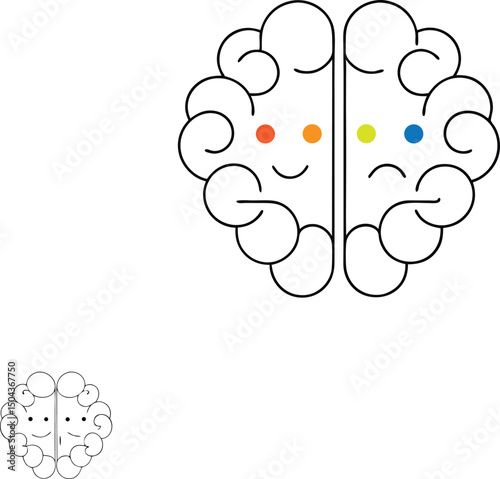Brain with Two Halves Showing Happy and Sad Emotions Concept