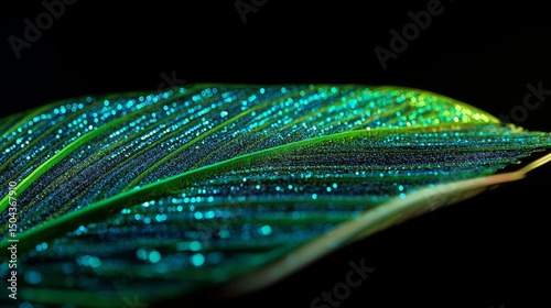 Unique Close-Up of Iridescent Blue and Green Leaf Structure Highlighting Intr...