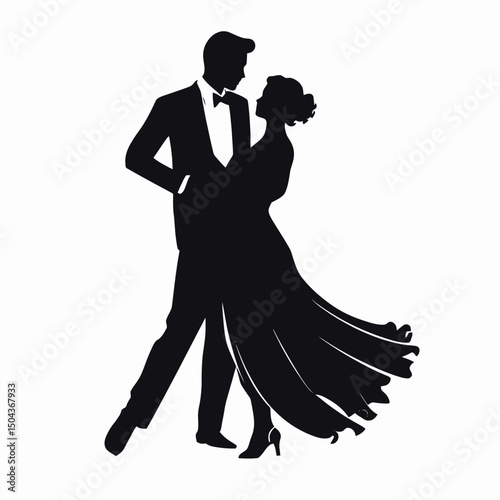 Elegant couple dancing silhouette tango ballroom formal dress tuxedo romance love celebration event