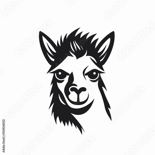 Llama alpaca animal vector illustration black and white head face portrait drawing design graphic art cute silhouette
