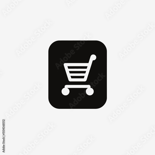 Shopping cart icon black and white e commerce retail purchase online store business market symbol graphic silhouette