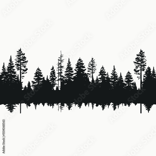 Silhouette trees forest nature landscape black white reflection outdoor scenic woodland evergreen woods dark
