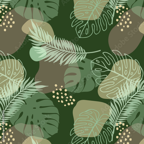 Modern colorful tropical floral pattern. Cute botanical abstract contemporary seamless pattern. Hand drawn unique print.