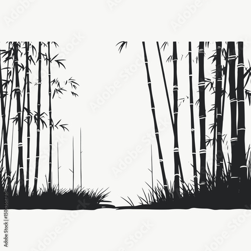 Bamboo forest nature zen asian japan plant tree garden flora botanical silhouette background vector design art