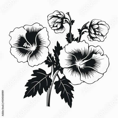 Hibiscus flower floral blossom bloom botanical petals plant elegant decorative drawing vector illustration art silhouette