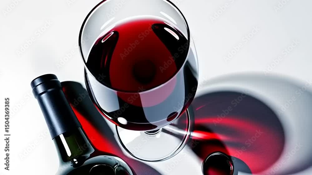 Sophisticated Red Wine Still Life: Bottle, Glass, and Luxurious Reflections