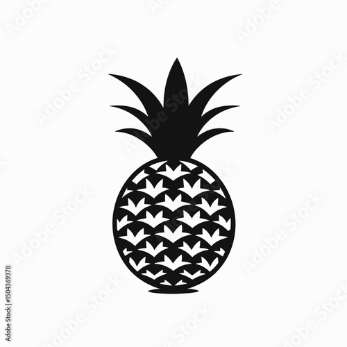 Pineapple fruit tropical food healthy vitamin sweet fresh summer exotic delicious black white vector icon silhouette