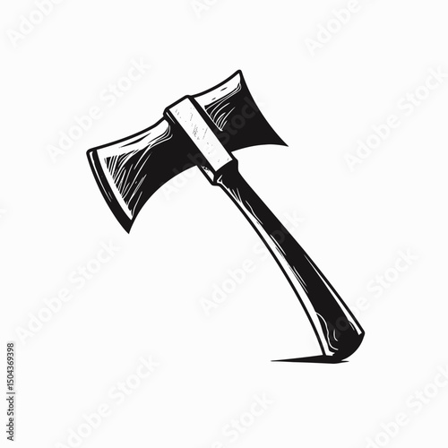Axe double blade tool lumberjack woodcutter chopping weapon sharp steel equipment illustration drawing cut silhouette