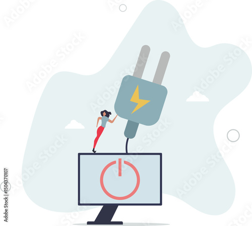 flat vector illustration.switch device to standby mode. Power save concept. character life .