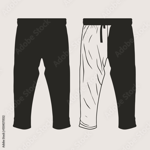 Black white pants trousers apparel clothing fashion garment style design casual wear joggers sweatpants sport silhouette