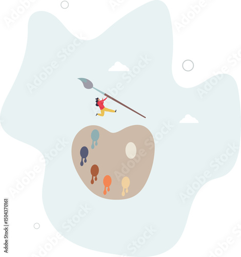 Children talent and creativity.flat vector illustration.character with brush and paints. character life .