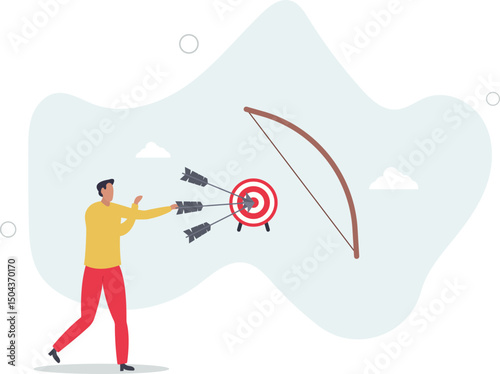 Success reaching goal or target, victory or winner, accuracy and achievement to hit target bullseye, efficiency or perfection concept. character life .