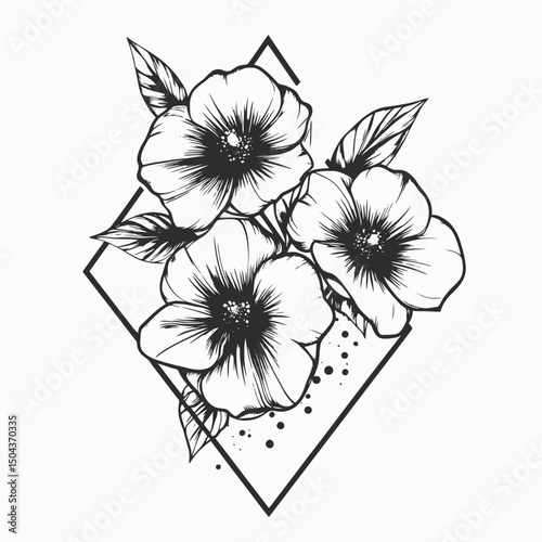 Floral flower blossom bloom botanical botanical drawing line art black and white outline design art silhouette