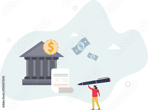 Obligation, debt or bank loan responsible to pay back with interest rate, legal money credit or borrowing document with signature concept. character life .
