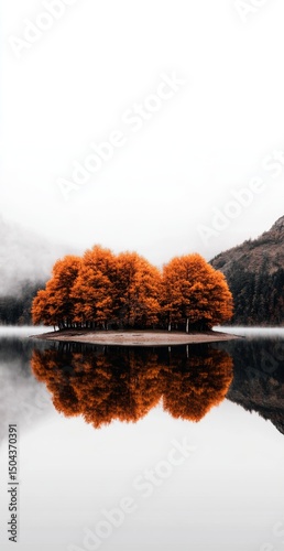 Golden Trees Create a Stunning Reflection on Calm Lake During Autumn Season