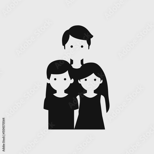 Family children parent girls illustration graphic design silhouette minimal black white vector art