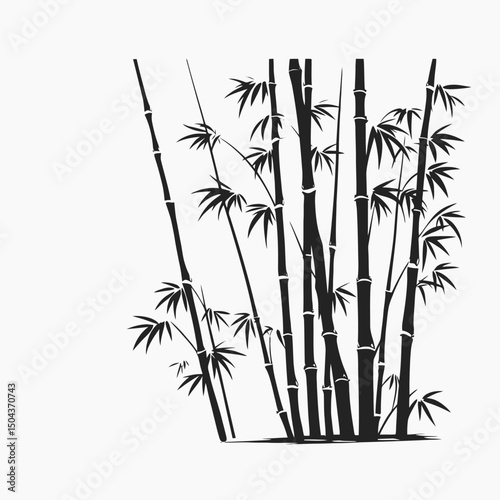 Bamboo forest black and white illustration asian zen garden nature plant stem leaves silhouette design art