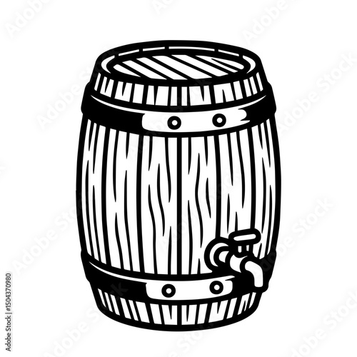 Wooden barrel sketch. Wine, rum, beer. hand drawn vector illustration isolated background.