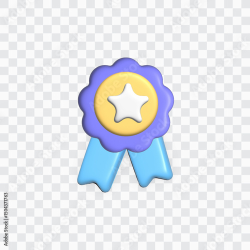 Winner medal with star and ribbon.Certificate Badge .3d vector icon