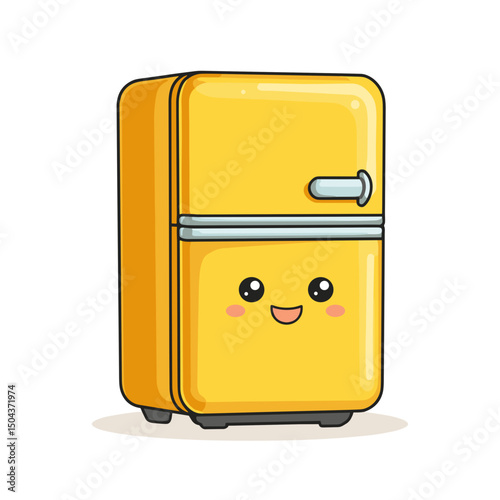 Happy Yellow Retro Refrigerator Cartoon