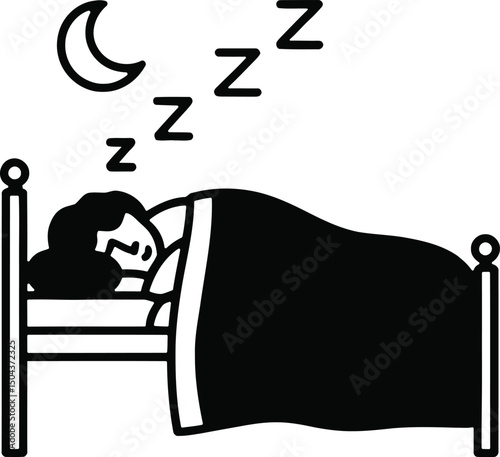 Sleeping Person in Bed with Moon and ZZZ Icon Vector Illustration
