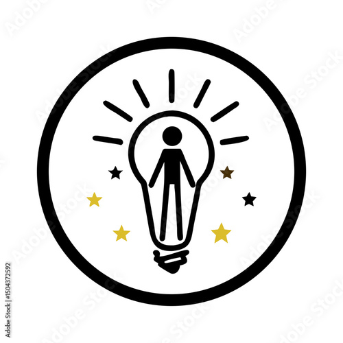 Lightbulb with person and stars in circle icon