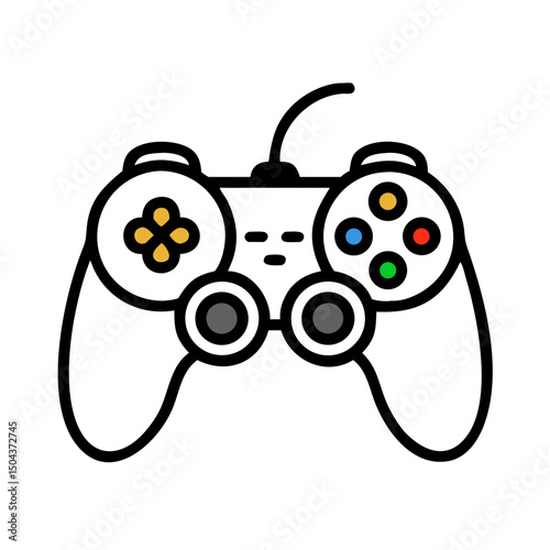 Detailed white game controller with multicolor buttons
