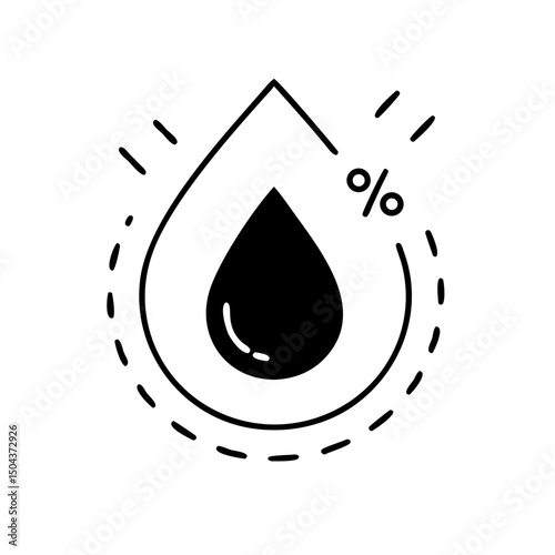 Black droplet icon with dashed outline and percentage mark