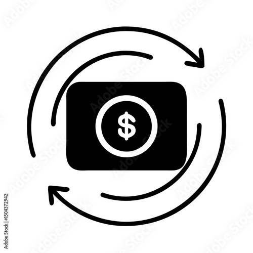 Money flow icon with arrows and wallet in minimal style
