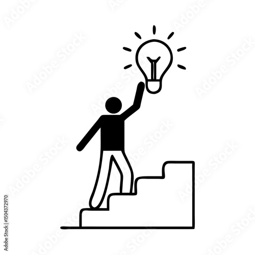 Person stepping up holding a lightbulb as a symbol of progress