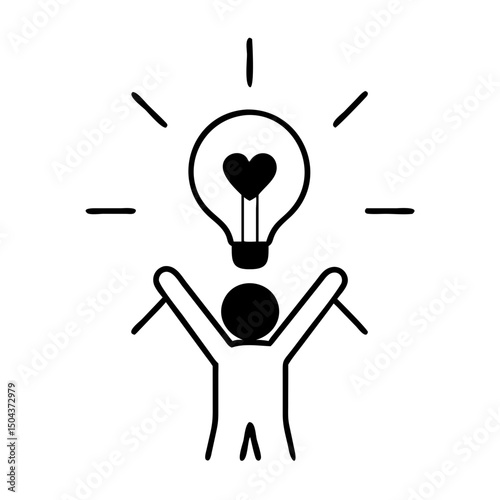 Person holding heart lightbulb glowing with inspiration