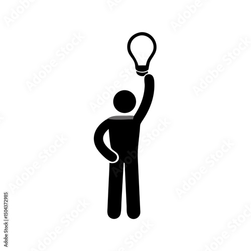 Standing person holding a lightbulb icon for idea