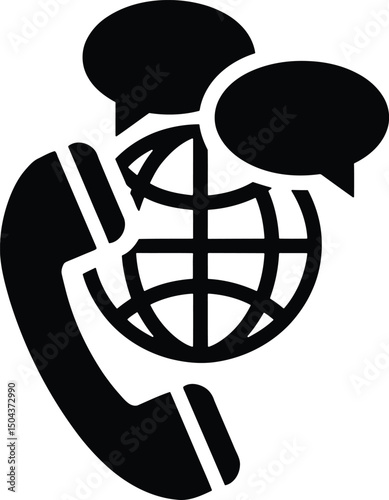 Global Communication Icon with Phone and Speech Bubbles Vector