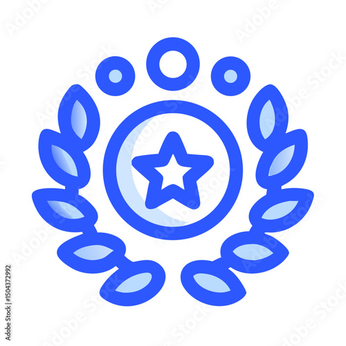 Blue wreath and star badge icon for achievement