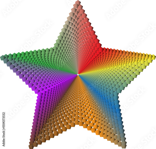 A five-star radial symmetry visual composition with a rainbow-colored pentagon pattern arranged from the center outward