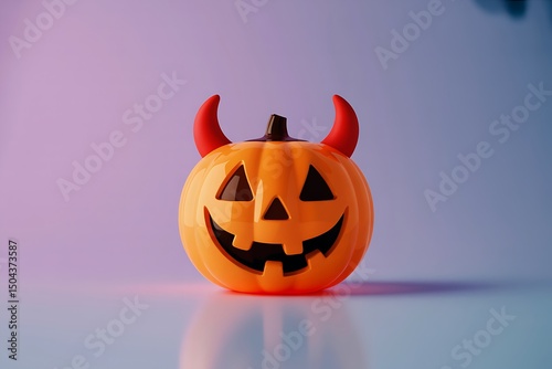 Halloween Pumpkin with Devil Horns Smiling on a Gradient Background for Decoration