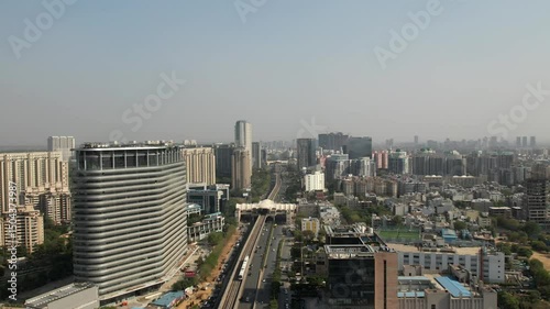 Drone Shot of DLF Golf Course Road Gurgaon – Aerial View of Luxury High-Rises, Modern Infrastructure, Green Spaces, and Premium Real Estate in Gurugram, India