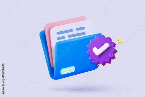 3d folder and paper sheet for management multimedia file cyberspace, document efficient work on project plan. Image paperwork and video document folder icon. 3d picture icon vector render Illustration