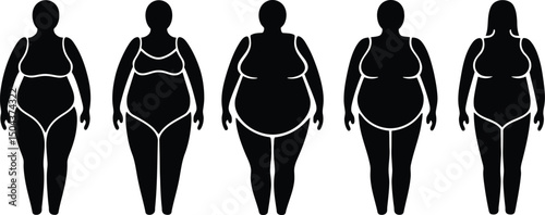 Plus Size Woman Silhouette Vector Set Isolated on White Background