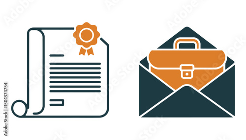 Certificate Icon and Job Offer Vector Illustration