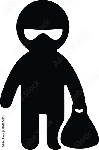 Thief Silhouette Icon with Loot Bag Vector Illustration Isolated on White Background