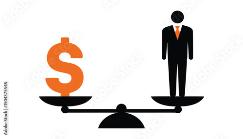 Businessman and Dollar Sign on Balance Scale Vector Illustration