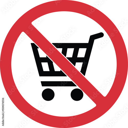 No Shopping Cart Symbol Vector. Prohibited Trolley Icon for Store Rules and Retail Signs
