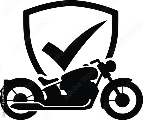 Motorcycle Insurance Icon Vector with Shield and Checkmark Symbol