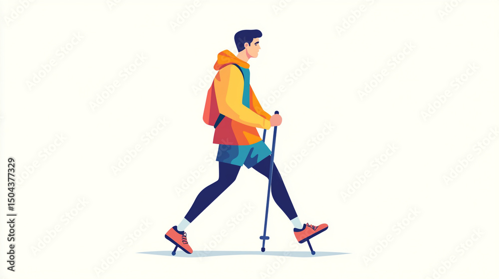 Obraz premium A flat vector illustration of an athlete on crutches, against a white background, with a simple design and colorful
