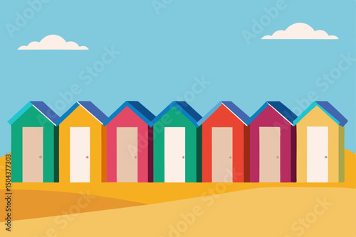 brightly painted beach huts lined up on a warm san 