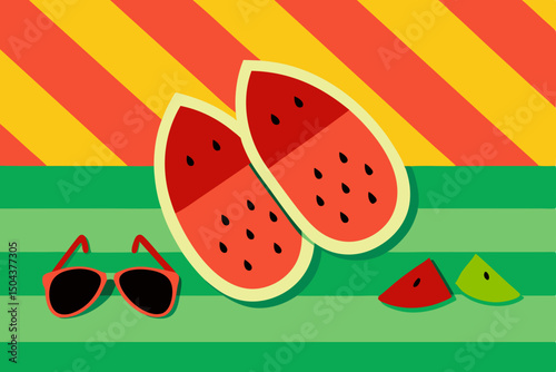 bright watermelon slices  sunglasses  and flip 