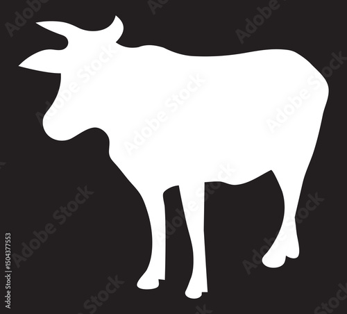 White Cow Silhouette Icon - Farm Animal Vector Graphic