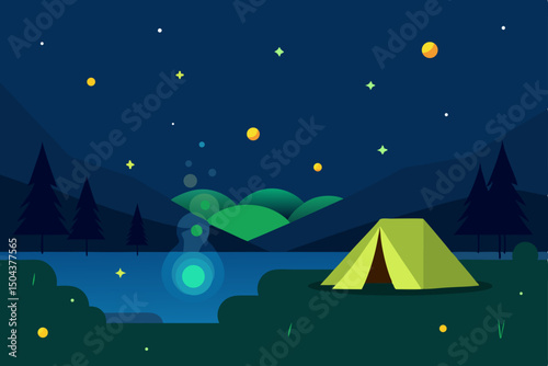 camping by a lake under a starry summer night  fir 