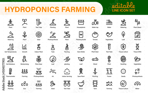 Hydroponics and Vertical Farming Icon Pack – Minimalist Line Vector Illustrations for Eco-Friendly Agriculture, Sustainable Farming, and Indoor Growing Solutions